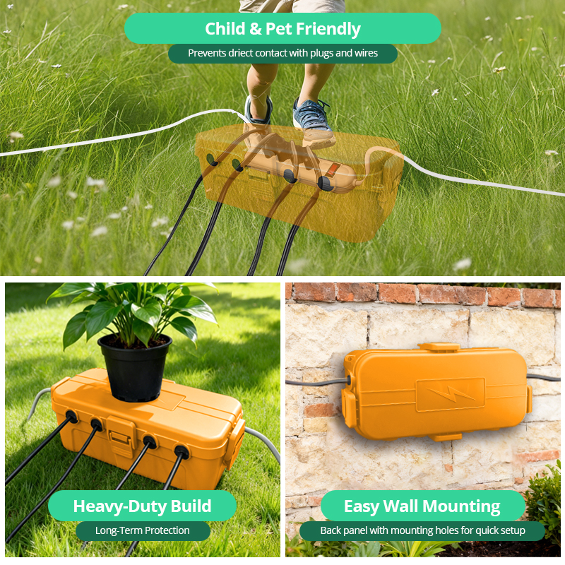 Outdoor Power Strip With Cover - Outdoor Waterproof Cable Box (29x13x10cm) IP54
