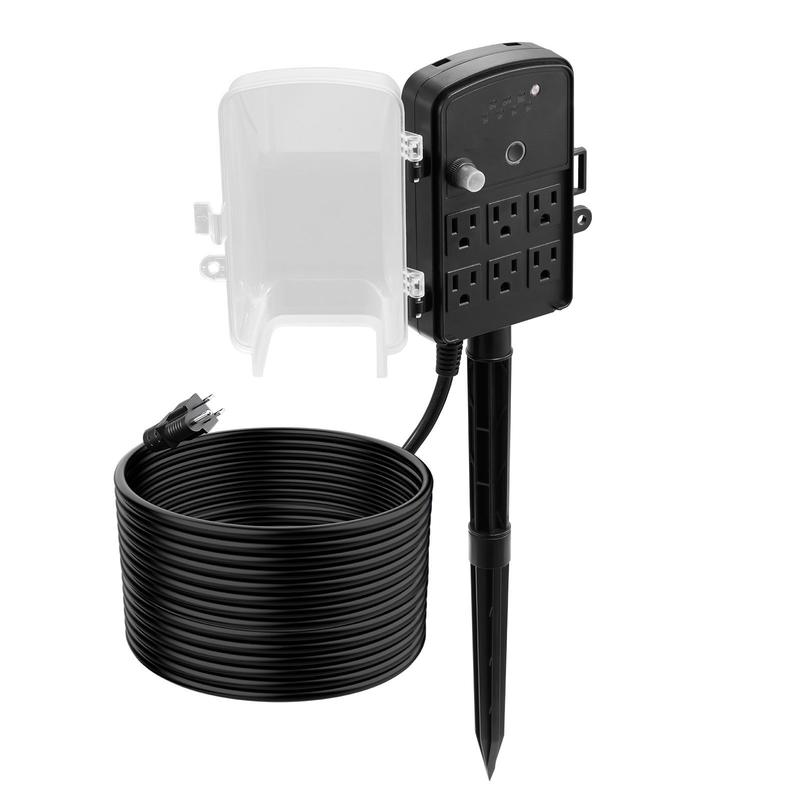 Outdoor Power Strip With Cover - Outdoor Power Stake, 50FT Extension Cord,