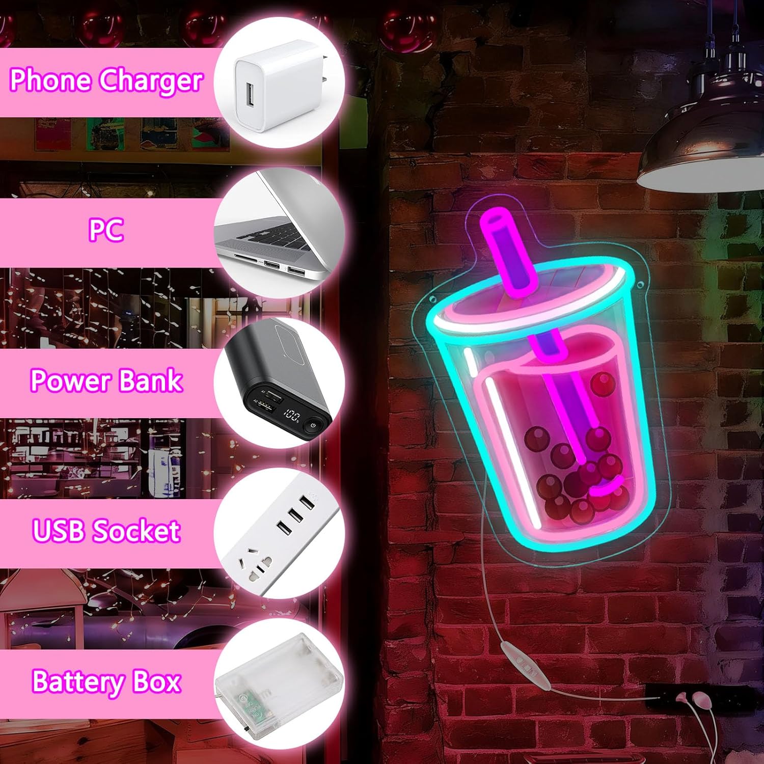 Bubble Tea Neon Sign USB Power - Outdoor Kitchen Power 리뷰 및 가격